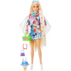 Кукла Barbie Экстра #12 с длинными светлыми волосами с сердечками HDJ45