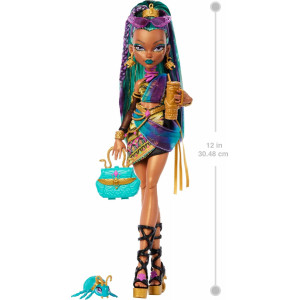 Кукла Monster High Nefera De Nile Doll, Royal Mummy in Dress with Pet Scarab Lavish 