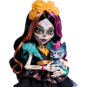 Кукла Monster High Skelita Calaveras Doll in Colourful Papel Picado Dress with Dog Candelita