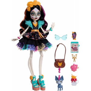 Кукла Monster High Skelita Calaveras Doll in Colourful Papel Picado Dress with Dog Candelita