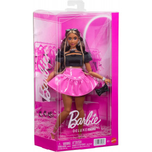 Кукла Barbie Deluxe Style #16 в черном атласном кроп-топе с рукавами-фонариками