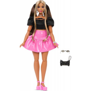 Кукла Barbie Deluxe Style #16 в черном атласном кроп-топе с рукавами-фонариками